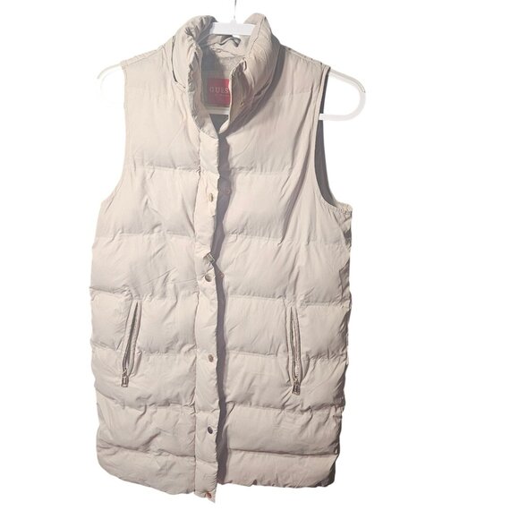 Guess Womens Puffer Vest Beige Size S Quilted With Zipper & Snap Closure - Picture 1 of 7